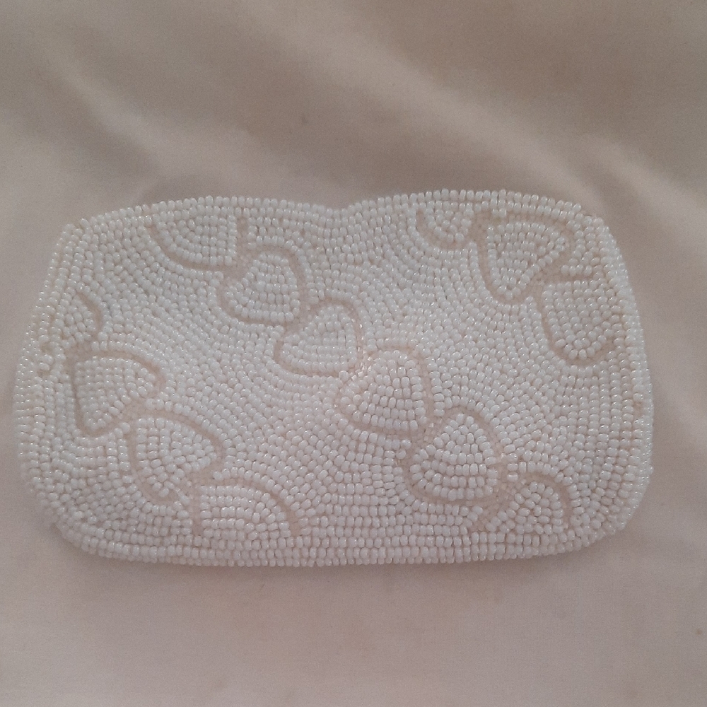 Chic White Beaded Clutch